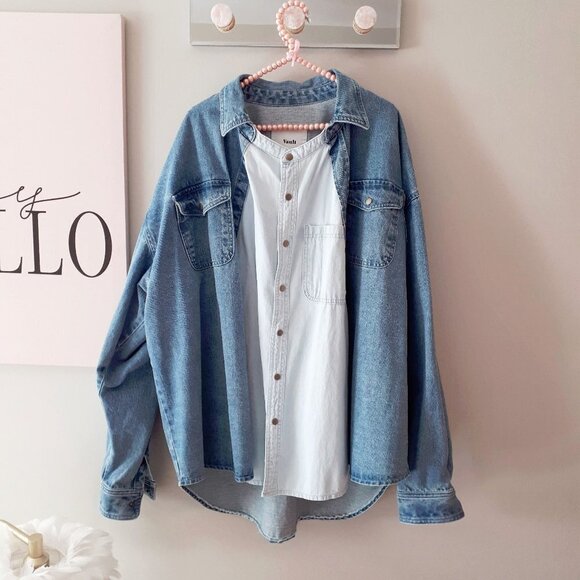 EUC Vault oversize two tone blue denim jean jacket, OS - Picture 7 of 9